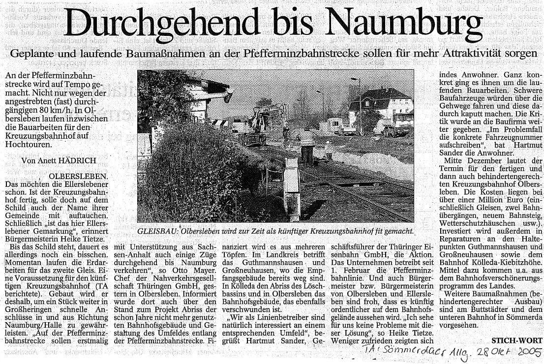 Baumaßnahmen an der Pfefferminzbahnstrecke